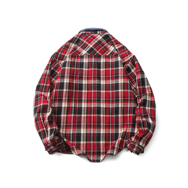 Camisa Denim con Solapa a Cuadros Retro para Hombre