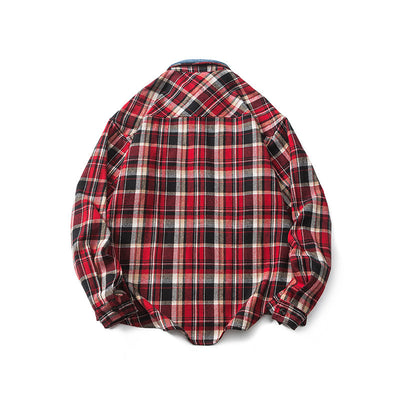 Camisa Denim con Solapa a Cuadros Retro para Hombre - Image 2