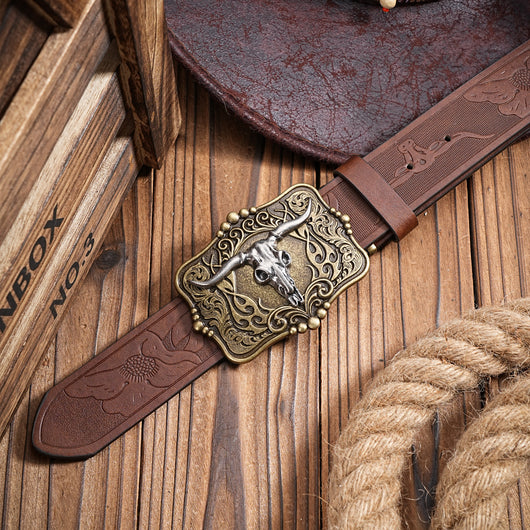 Cinturón de Cuero Marrón para Hombre Estilo Retro Grabado - Image 3
