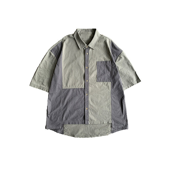 Camisa Hombre Vintage Patchwork Manga Corta Suelta
