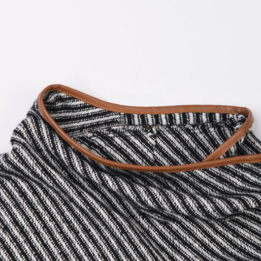 Abrigo de Lana Rayado con Cuello Maillard para Otoño e Invierno - Image 12