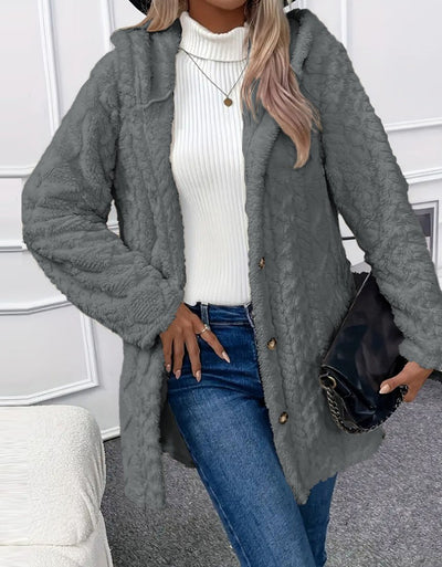 Abrigo Cardigan con Capucha y Botones - Chaqueta Larga de Invierno Color Sólido - Image 24