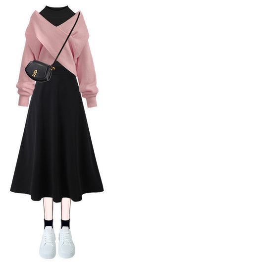 Conjunto de 3 Piezas: Suéter Cruzado con Vestido Base y Blusa - Image 2