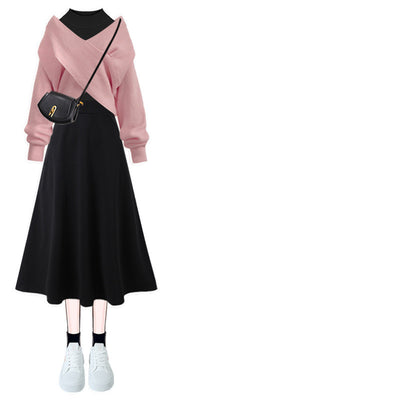 Conjunto de 3 Piezas: Suéter Cruzado con Vestido Base y Blusa - Image 2