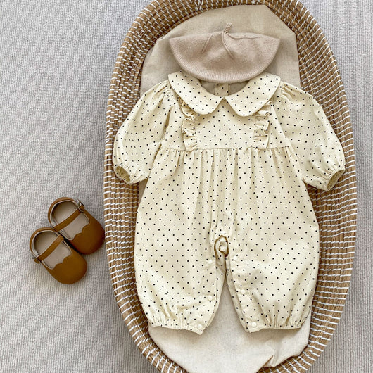 Mameluco Bebé Niña Pana con Lunares y Solapa a Juego - Traje Largo para Gatear - Image 6