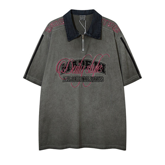 Camiseta Unisex Cuello Solapa Lavado Vintage Manga Corta