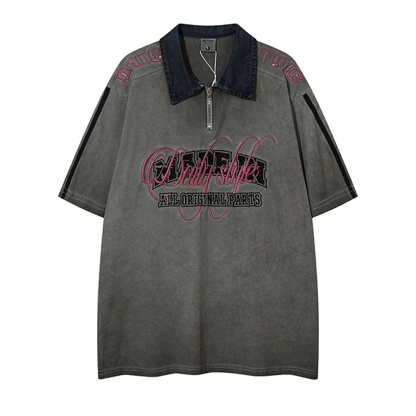 Camiseta Unisex Cuello Solapa Lavado Vintage Manga Corta