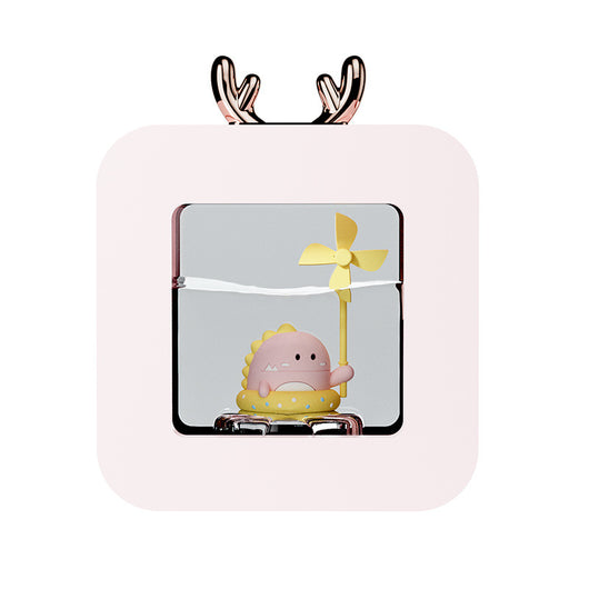 Cute pink dinosaur cubic humidifier with rose gold deer antlers and a yellow pinwheel, ideal for a child's room. - Image 10