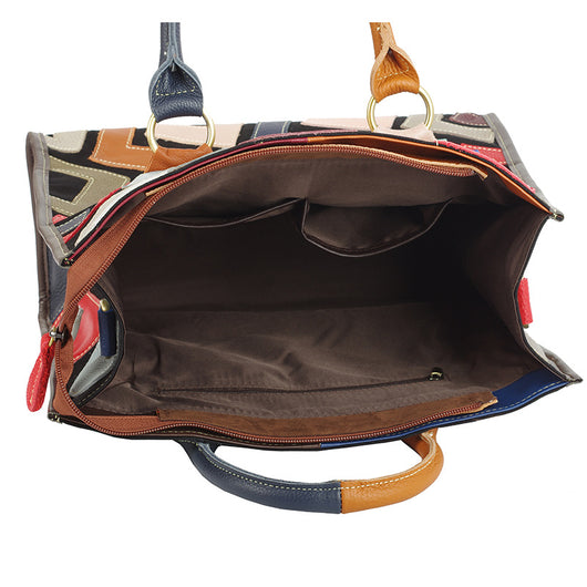 Bolso Crossbody de Cuero con Patrón Geométrico y Contraste de Colores - Image 7