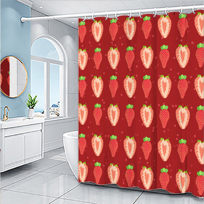 Light blue shower curtain with a repeating pattern of yellow pineapples and light green tops. - Image 4
