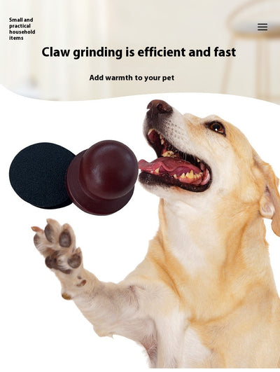 Red wooden dog claw grinding tool with a spherical handle and three circular black abrasive sanding pads. - Image 2