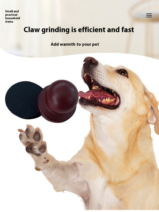 Red wooden dog claw grinding tool with a spherical handle and three circular black abrasive sanding pads. - Image 2