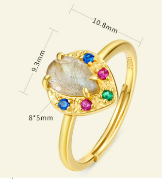Anillo de Plata Esterlina Chapada en Oro 9K con Labradorita Natural y Circonia - Image 6