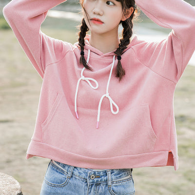 Chaqueta Sudadera Cropped con Capucha en Colores Sólidos para Mujer