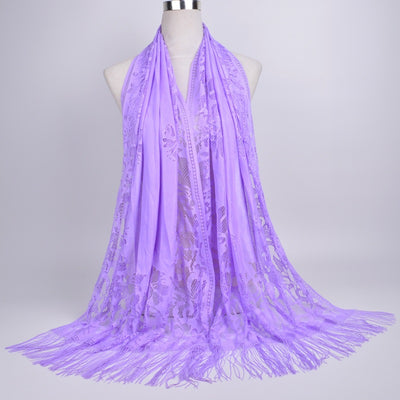 Pañuelo Hijab Encaje Calado Color Sólido con Borlas - Image 14