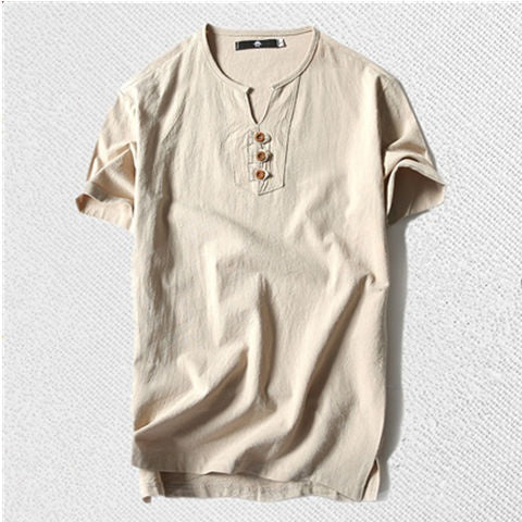 Camiseta Hombre Algodón y Lino Suelta - Image 9