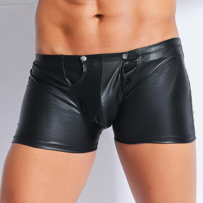 Shorts de Cuero Charol para Hombre con Abertura Frontal