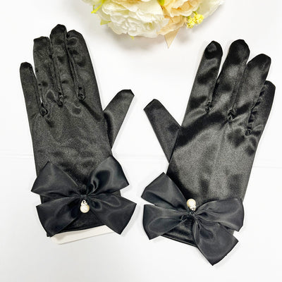 Guantes de Satén para Novia con Moño y Perlas Colgantes Estilo Princesa - Image 3