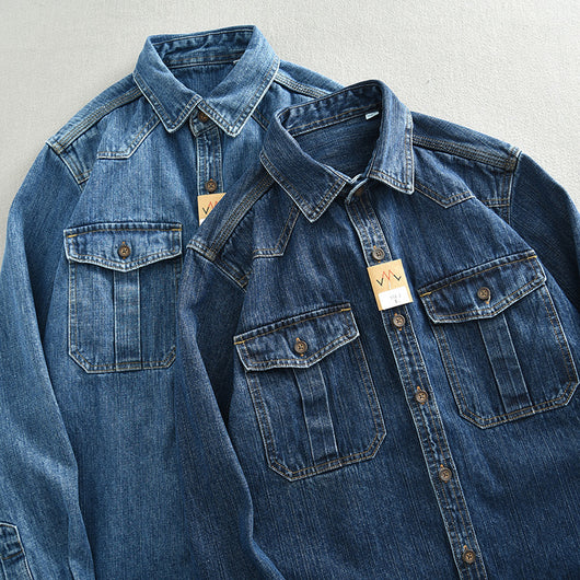 Camisa de Trabajo Denim Grueso Oversized Manga Larga para Hombre - Image 4
