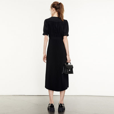 Vestido Largo Negro Elegante con Escote V y Cintura Alta - Image 2