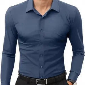 Camisa Social Elástica de Cuatro Direcciones para Hombre Talla Grande Blanco