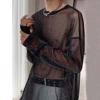 Blusa Mesh Transparente con Hombros Caídos y Mangas Largas - Image 22