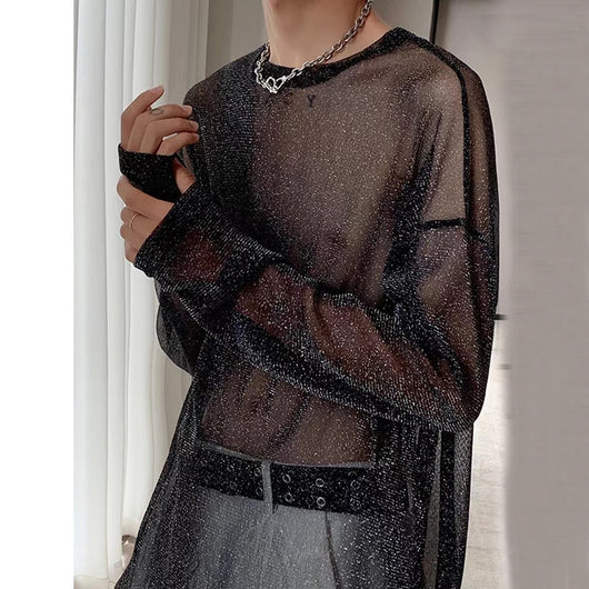 Blusa Mesh Transparente con Hombros Caídos y Mangas Largas - Image 22