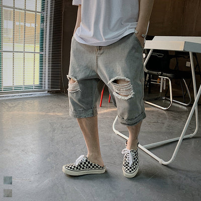 Pantalones Cortos Denim Holgados Lisos Hip-hop Estilo Japonés para Hombre - Image 10