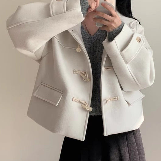 Abrigo de Lana Corto con Capucha y Manga Larga para Mujer - Image 3