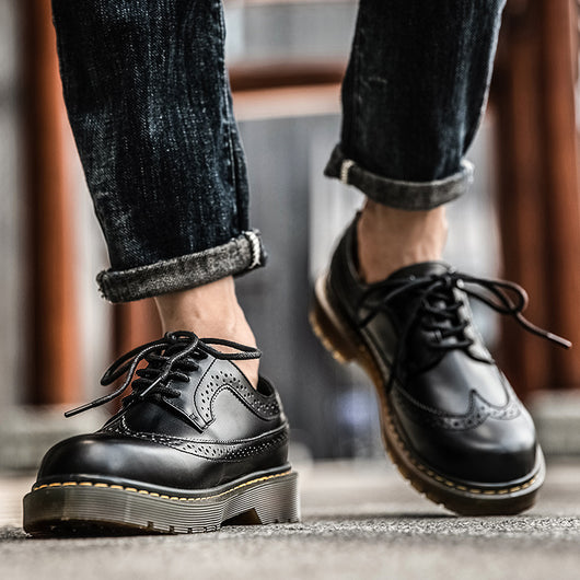 Zapatos de Cuero Retro con Plataforma Baja para Hombre - Image 8