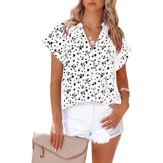 Blusa Estampada de Gasa Manga Corta Cuello en V - Image 3