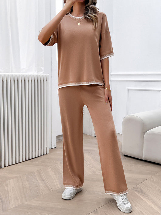 Conjunto de 2 Piezas: Blusa Suelta de Punto con Contraste + Pantalón - Image 28