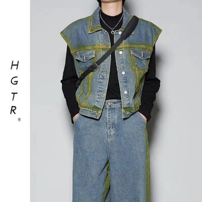 Conjunto Denim Degradado Distressed con Chaleco Spray Color - Image 5