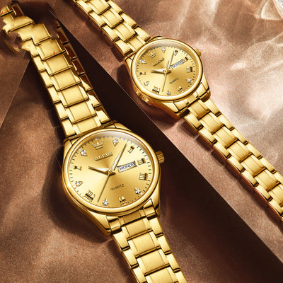 Reloj de Pareja Cuarzo Oro con Diamante Luminoso Resistente al Agua - Image 5