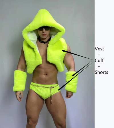 Chaleco de Pelaje Fluorescente Verde Hip-hop Jazz para Hombre y Mujer - Image 13