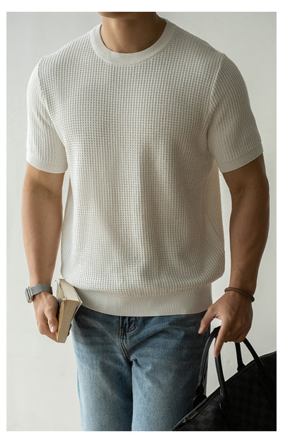 Camiseta Retro Americana Textura Waffle Cuello Redondo Manga Corta - Image 9