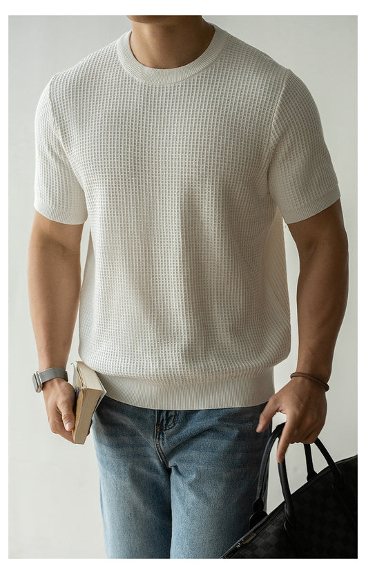 Camiseta Retro Americana Textura Waffle Cuello Redondo Manga Corta - Image 9