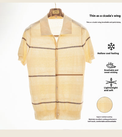 Cardigan de Lino y Algodón Tejido - Manga Corta Casual - Image 7