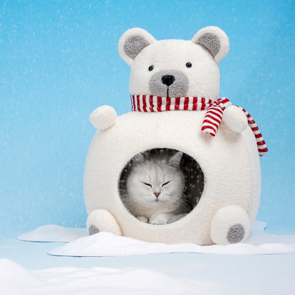 Casa Cama Térmica para Mascotas - Diseño Oso Polar 4 Estaciones
