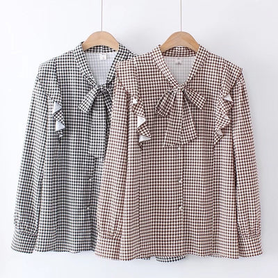 Camisa Retro Cuadros Houndstooth Talla Grande para Mujer