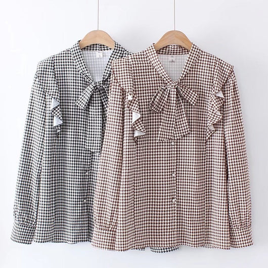 Camisa Retro Cuadros Houndstooth Talla Grande para Mujer