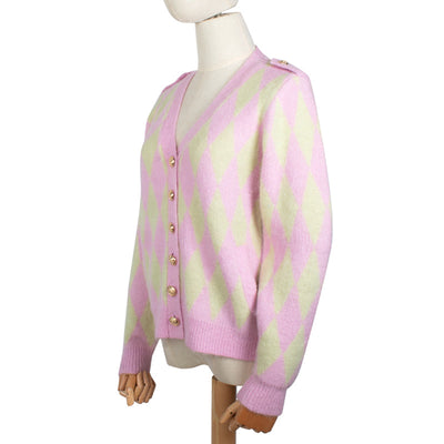Cardigan Suelto de Mohair Verde con Rombos Morados - Image 9