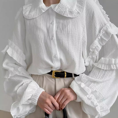 Blusa Larga de Encaje Suelta con Manga Larga para Mujer - Image 4