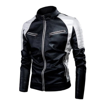 Chaqueta de Cuero Motociclista Casual con Costuras de Lana para Hombre - Image 8