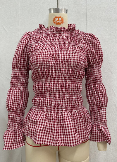 Blusa Ajustada con Pliegues y Estampado Cuadros para Mujer - Image 13