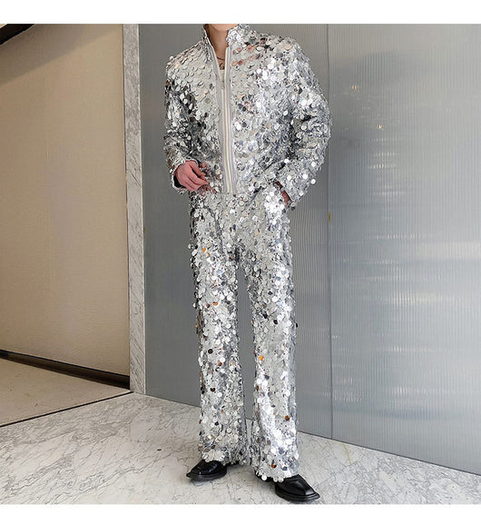 Conjunto de Traje Brillante para Hombre - Chaqueta y Pantalón Estilo Discoteca - Image 17