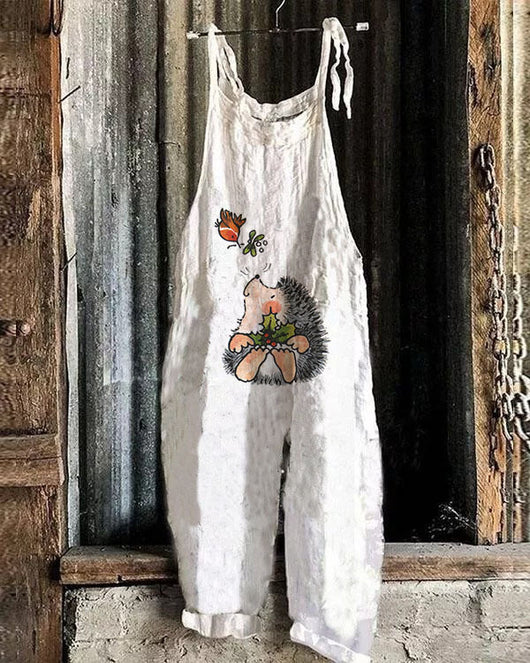 Pantalones de Lino y Algodón con Tirantes Estampados para Mujer - Image 10