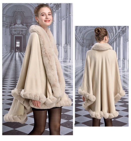 Capa de Lujo con Cuello de Piel de Conejo Rex para Mujer - Image 7