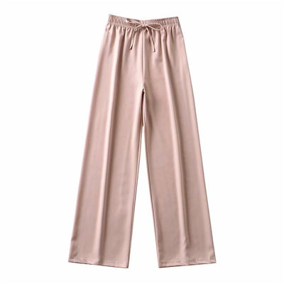 Pantalón Ancho de Cintura Alta Elástico con Drapeado - Elegancia Casual para Mujer - Image 11
