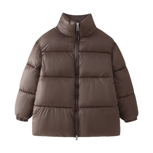 Abrigo de Algodón con Cuello Mao Minimalista y Versátil para Mujer